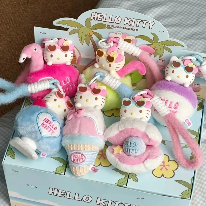 Original Hellokitty Summer Black Skin Series Blind Box Pendant Scented Trendy Blind Box Collectable Cartoon Anime Figure Gifts