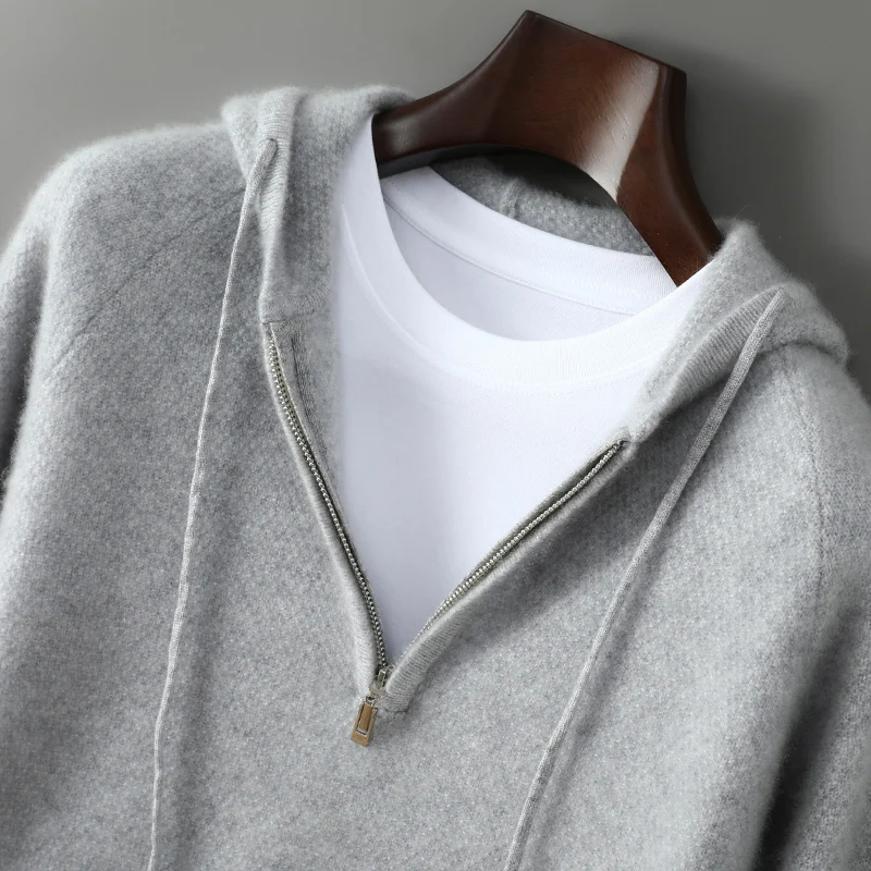 Men's Knitted Sweater 100% Merino Wool Thickened Hoodie Pullover Autumn/Winter New Sweater Casual Loose Long Sleeve Sports Top