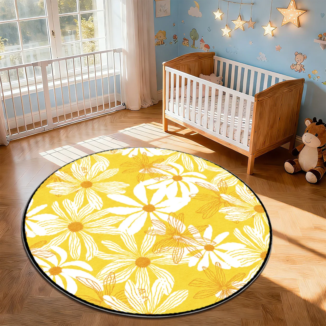 Bright Botanical Flower Design Comfortable Living Room Carpet Decorative Kids Playroom Accent For Coffee Shop Office Use