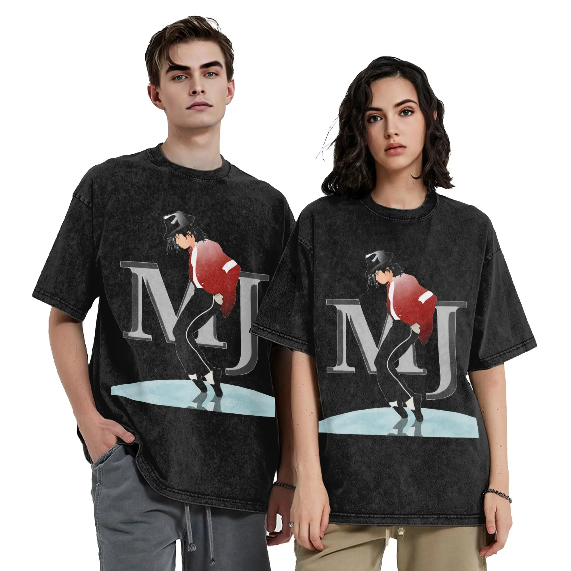 Washed T Shirt MJ Moonwalk Hip Hop Retro T-Shirt Oversize Music Streetwear Short Sleeve Summer Tops Tees Men Women