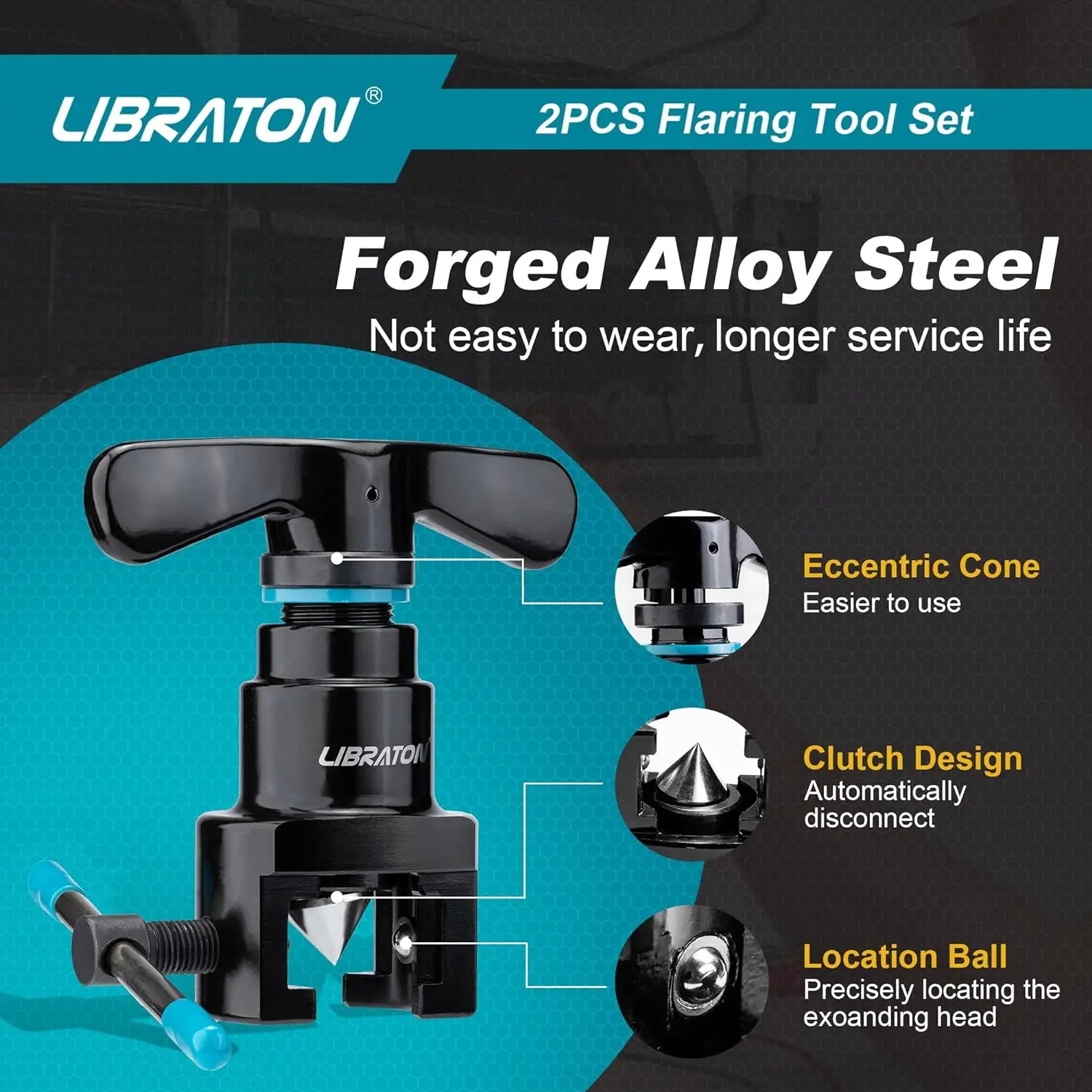 LIBRATON Flaring Tool, HVAC Flaring Tool Kit Metric / SAE,45° Eccentric Single Flare Tool for Copper Aluminum Pipe