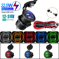 12/24V Dual USB Port Car Charger Motorcycle 5V 4.2A Charger Socket Waterproof Fast Quick Charge Adapter for Vehicle Boat Truck
