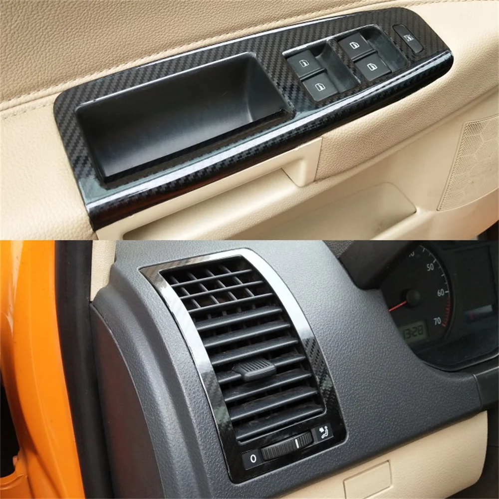 For Volkswagen VW Polo 2002-2010 Interior Central Control Panel Door Handle Carbon Fiber Stickers Decals Car styling Accessorie