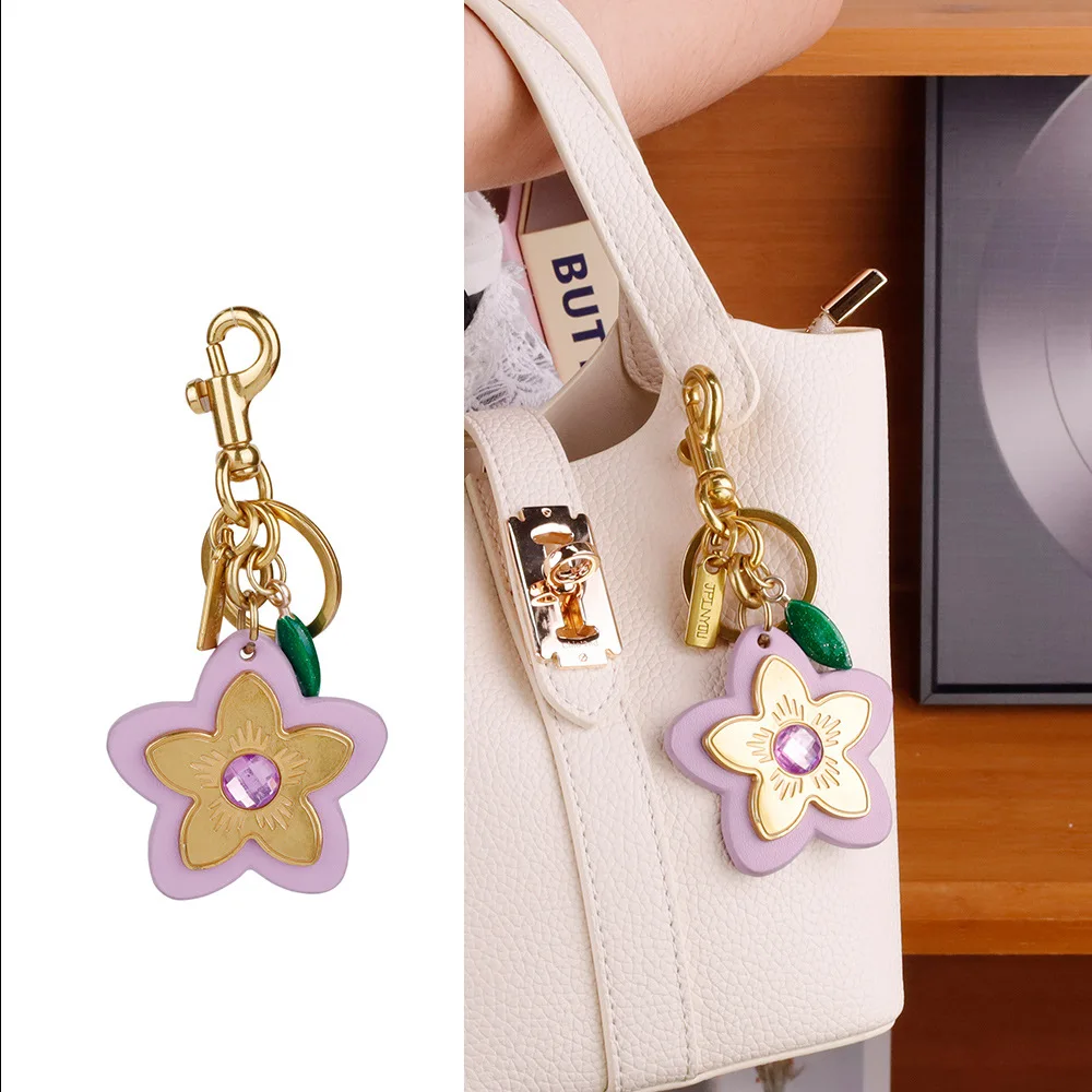 Wind color Cute PU flower baby bag personalized flower pendant women's fashion flower keychain Hanging Charms High Quality Metal