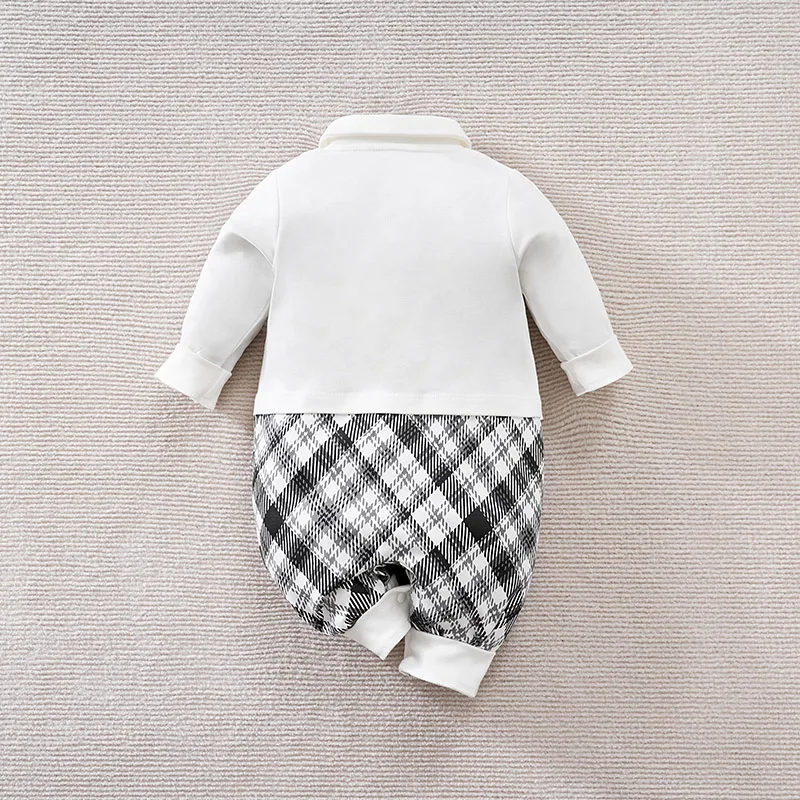 Newborn Spring and Autumn Long sleeved Gentleman BowStrap Pants jumpsuit Party Role Playing Baby Boys Bow Birthday Suit 0-18M