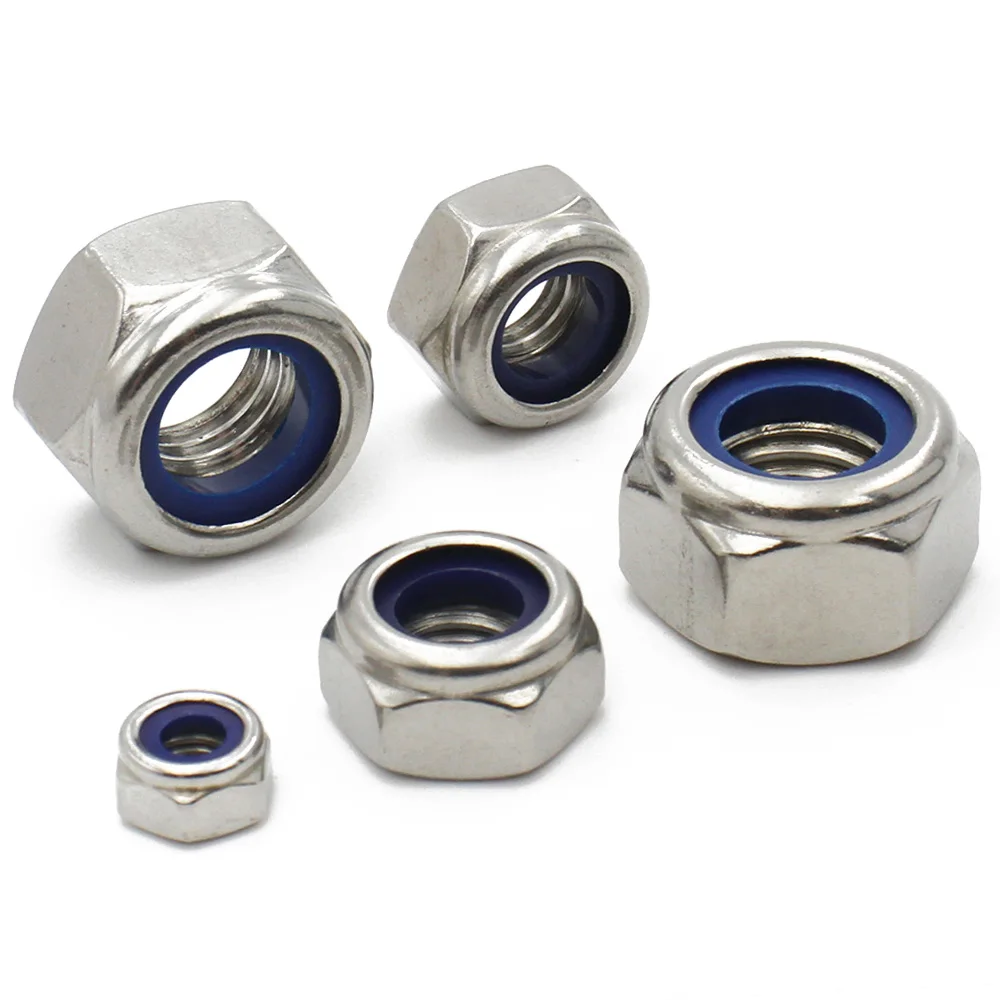 50/20/5/2pcs 304 Stainless Steel M2 M2.5 M3 M4 M5 M6 M8 Nylon Self-locking Hex Nuts Locknut Slip Lock Nut DIN985