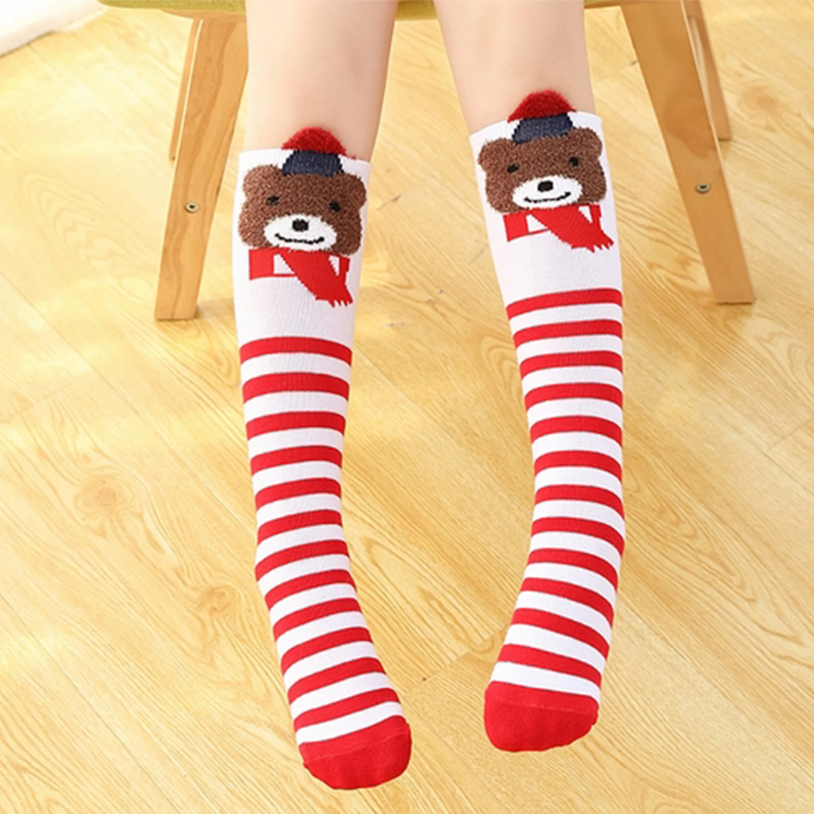 

BeQeuewll Kids Girls Knee High Socks Cartoon Animal Print Elastic Uniform Tube Stockings for Toddler Baby For 3-12 Years