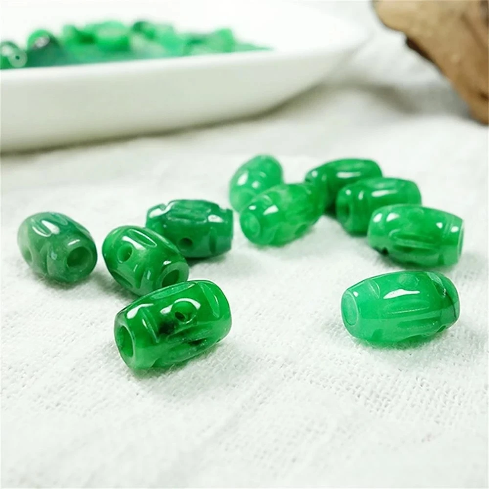 Natural Emerald Jade Carved Loose Beads Diy Jewelry Accessories Charms Bracelet Fashion Souvenir Engraver Exquisite Holiday Gift