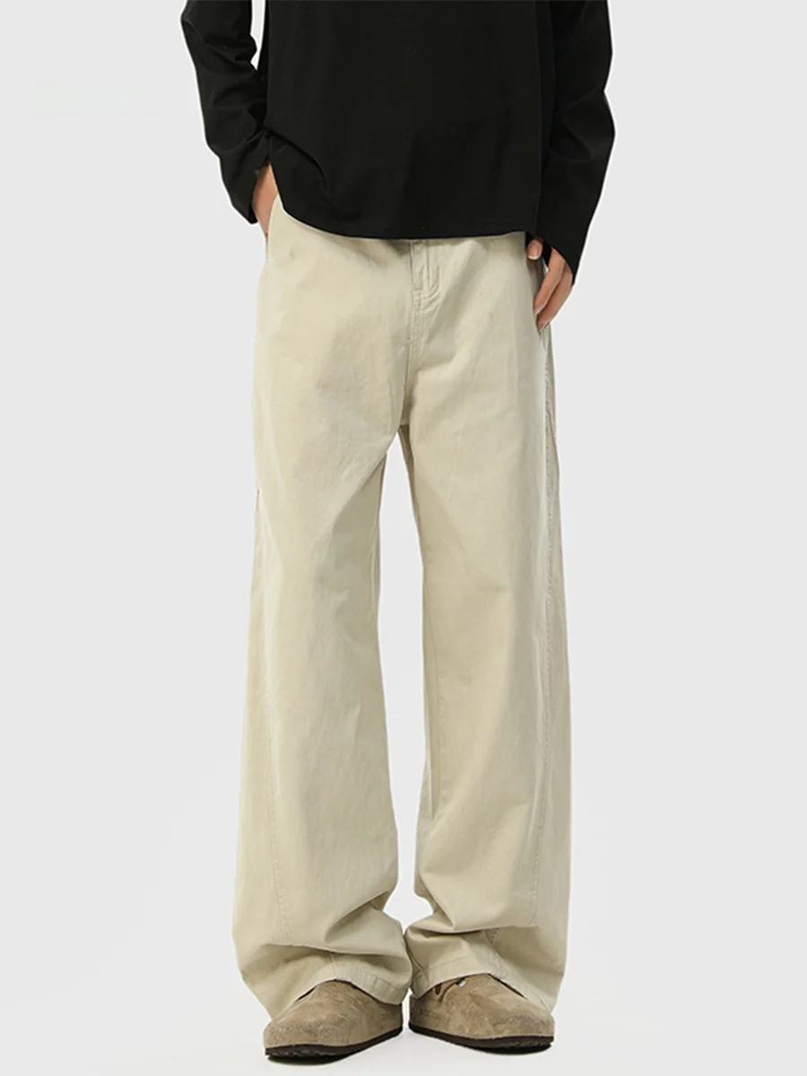 

Khaki Cotton Men's Straight Leg Pants Loose Fit Casual Workwear Trousers Spring Autumn New Arrival Faionable Breathable