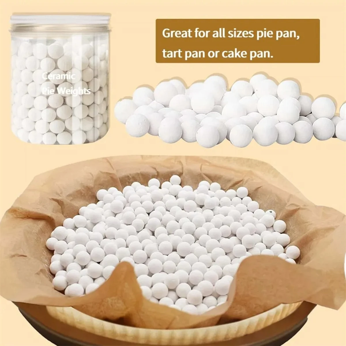0.85 Cm Food-Grade Ceramic Baking Beans Reusable Pie Crust Weights for Blind Bake Cream Meringue Pie Must Have Household Oven
