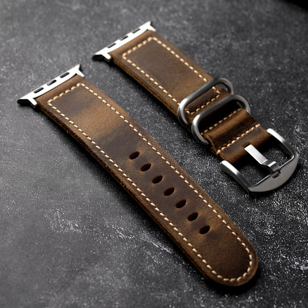 Handmade first layer cowhide leather strap adapted for iwatch Apple Genuine Leather Watchbad 49MM 45MM 44MM 41MM, vintage style