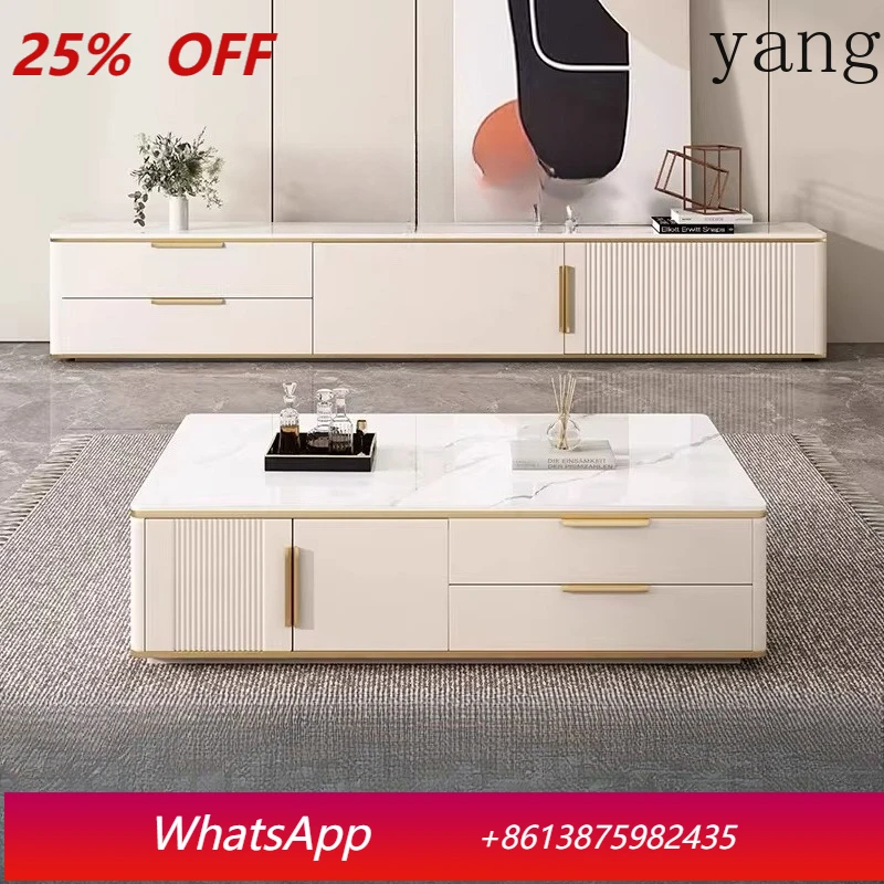 LH all-solid wood rock slab floor-to-ceiling TV cabinet coffee table simple modern light luxury home high-end sense