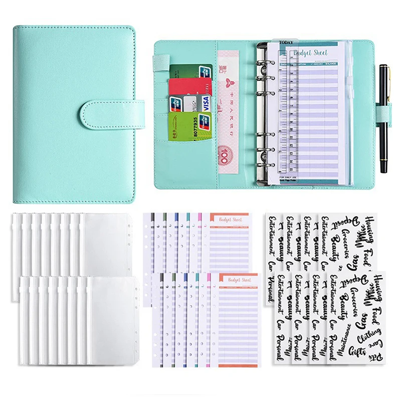 1 Set per risparmiare denaro Organizer sistema di cassa A6 Budget leganti Planner 6 fori 8 buste con cerniera 2 adesivi In un portafoglio per NoteBook