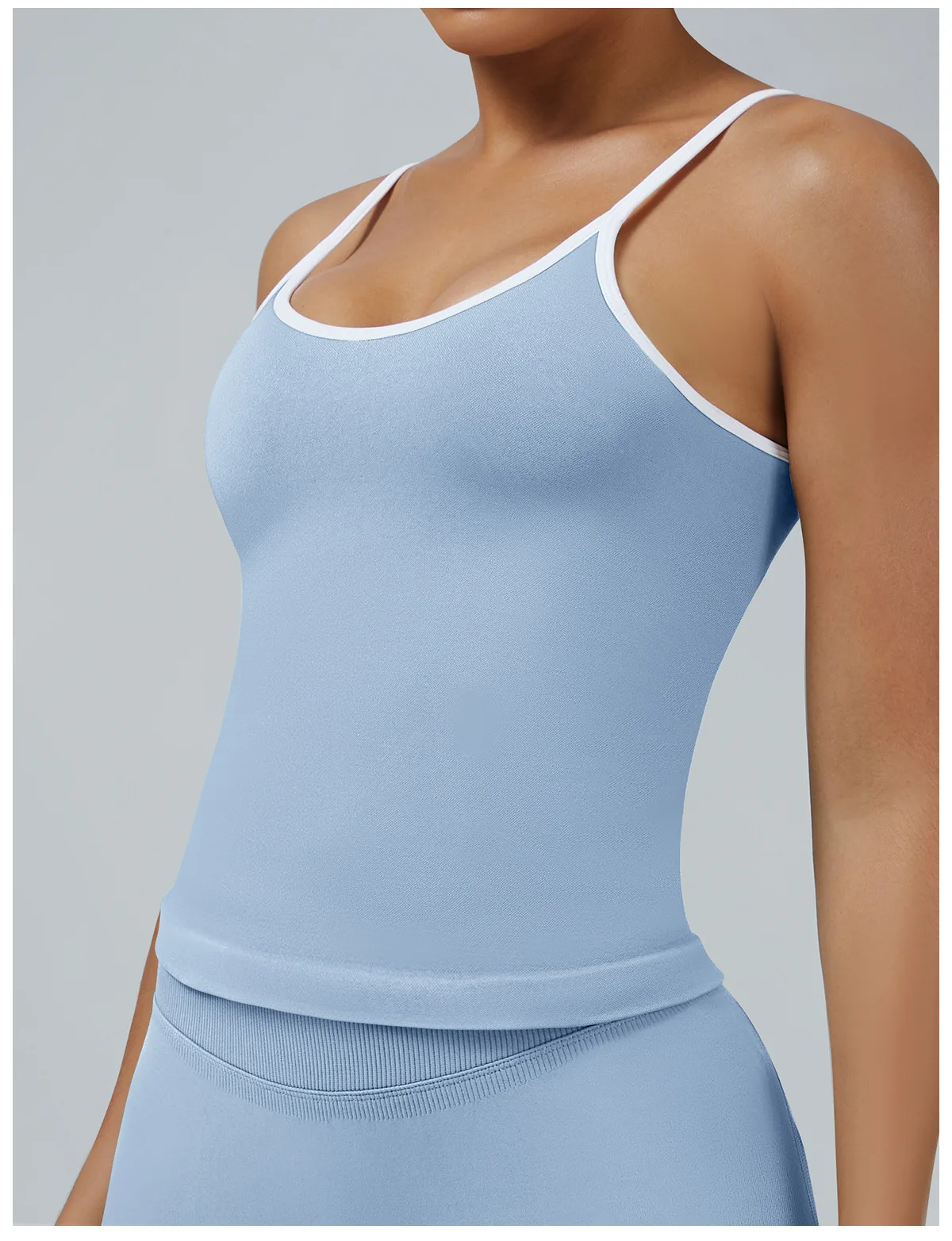 Damen Color-Blocking Gym-Sport-Tops Sommer Yoga Fitness Sexy Rückenfreie Strick-Camisoles mit Brustpolster und Trägern – Detail 10