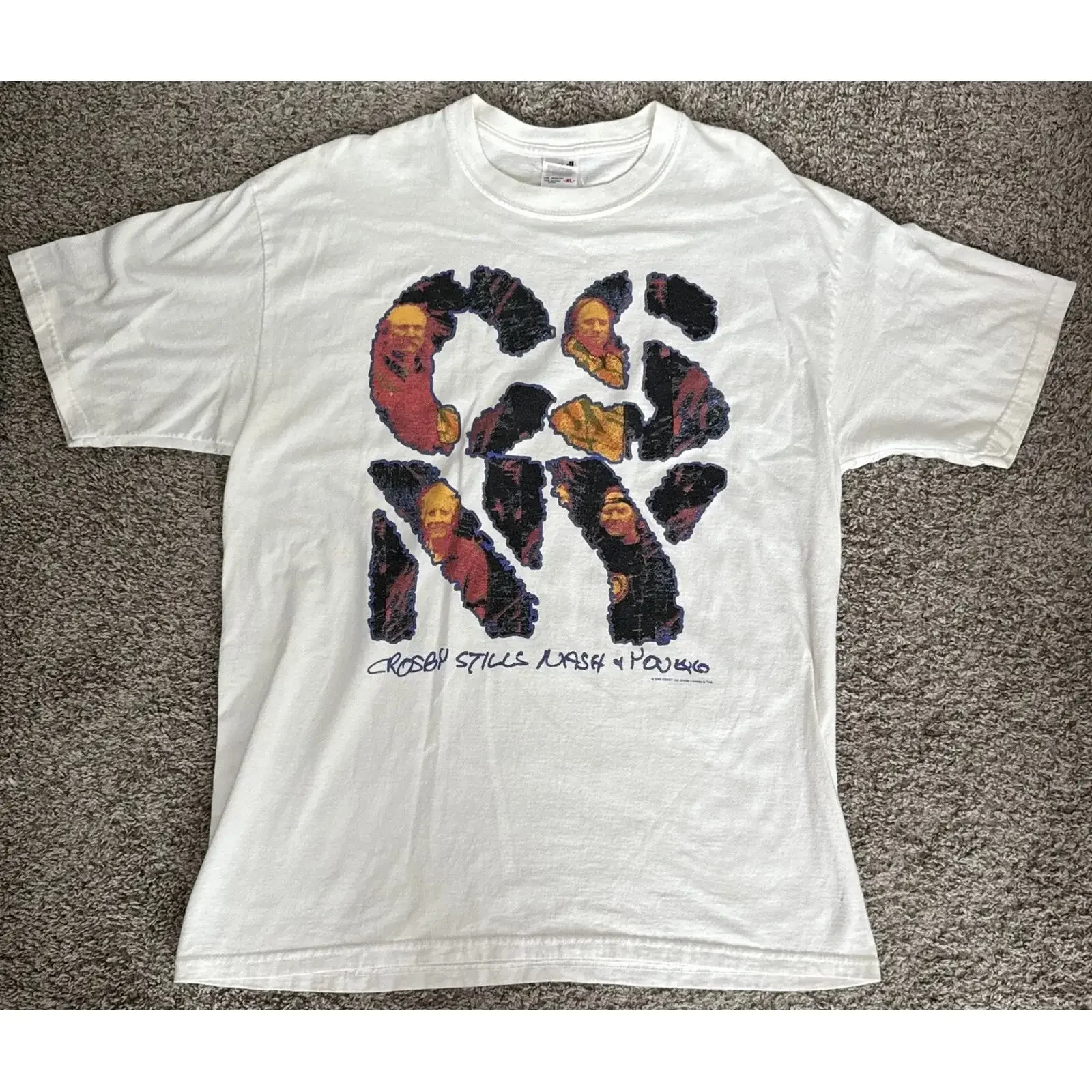 VINTAGE CROSBY STILLS NASH YOUNG 2000 REUNION TOUR WEISS KONZERT SHIRT HERREN XL vintage Washed Unisex designer clothes