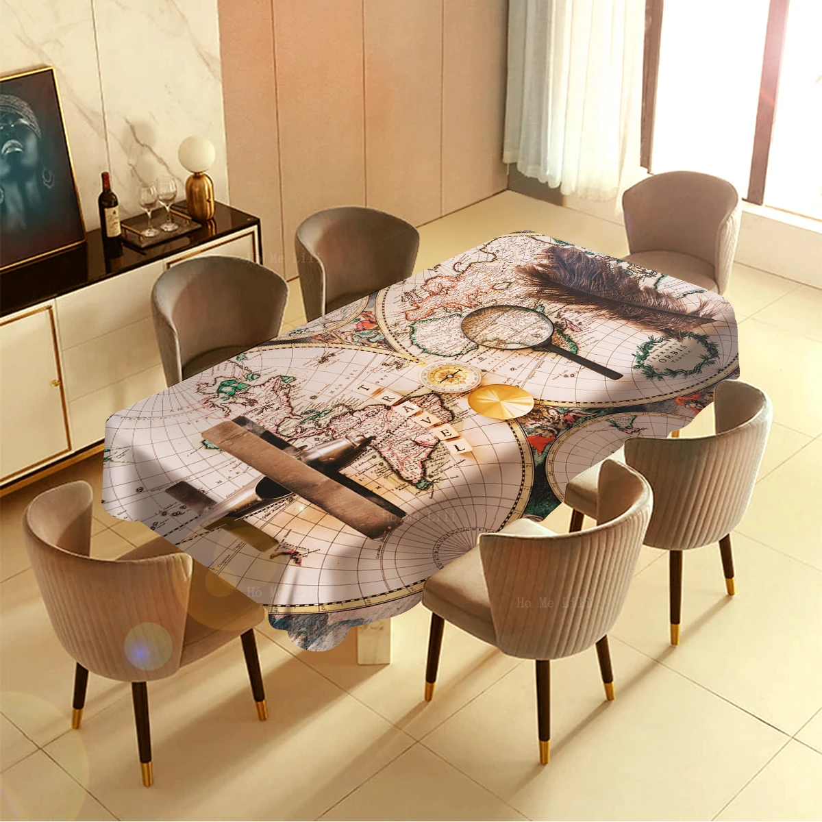 World Map Zoom Background Magnifying Glass Travel Supplies Old Compass Tablecloth By Ho Me Lili For Tabletop Decor