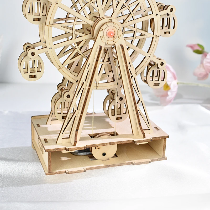 Wooden Ferris Wheel Music Box 3D Puzzle Mechanical Rotating Toy Eco-Friendly Educational Toy for Children and Adults