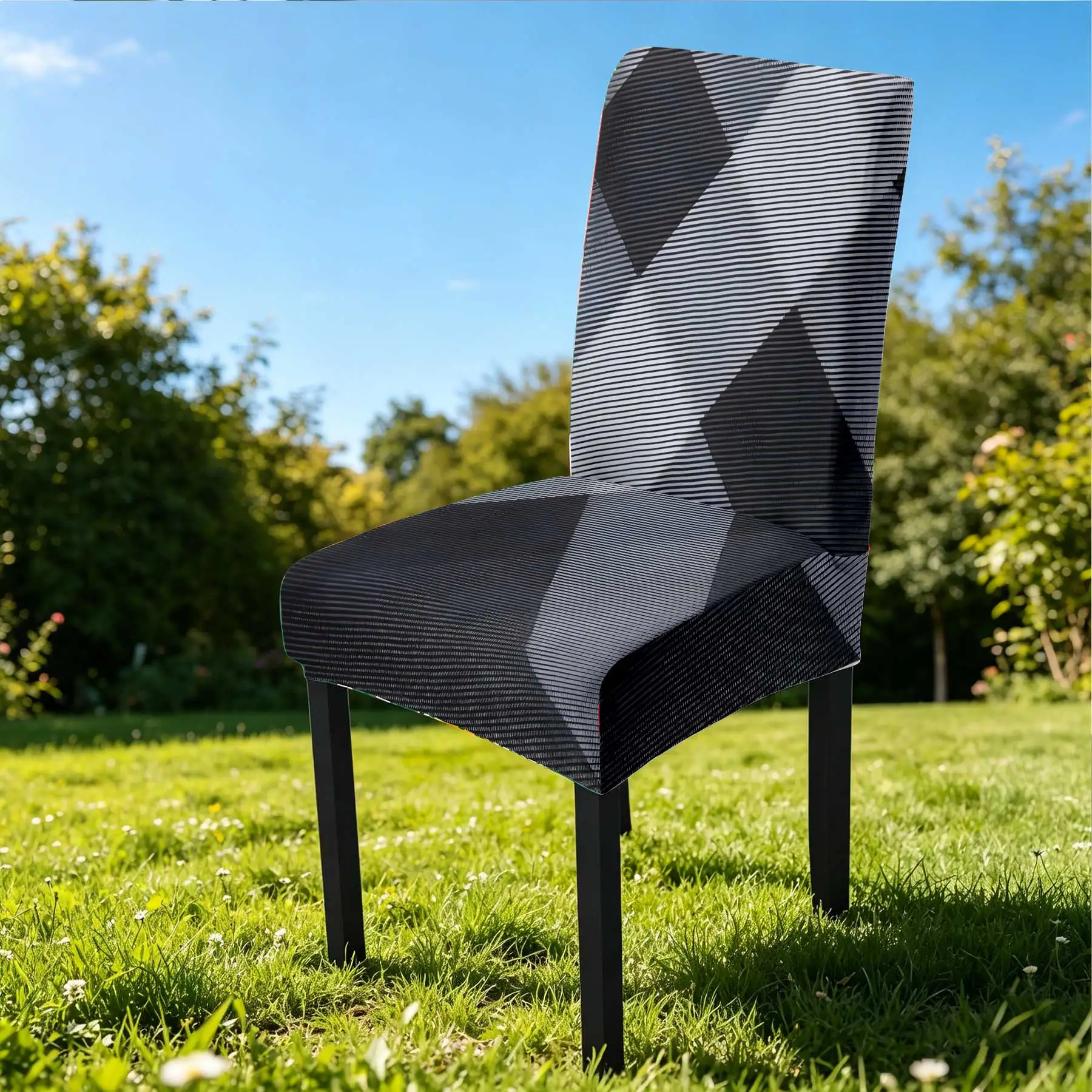 2026 Summer Outdoor Chair Cover, Argyle Geometric Pattern Elastic Stretch Slipcover, Washable Durable Furniture