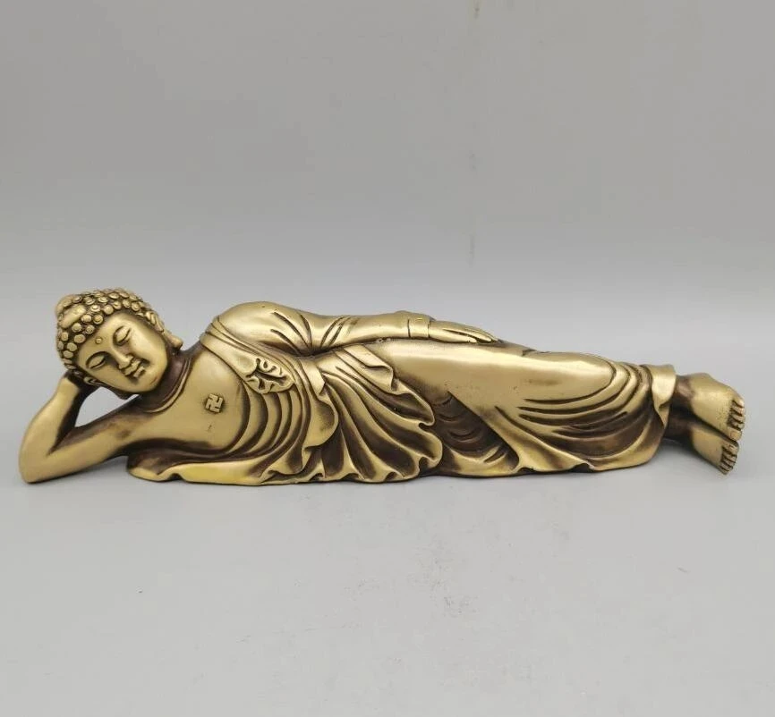 

China brass Sakyamuni sleep Buddha crafts statue