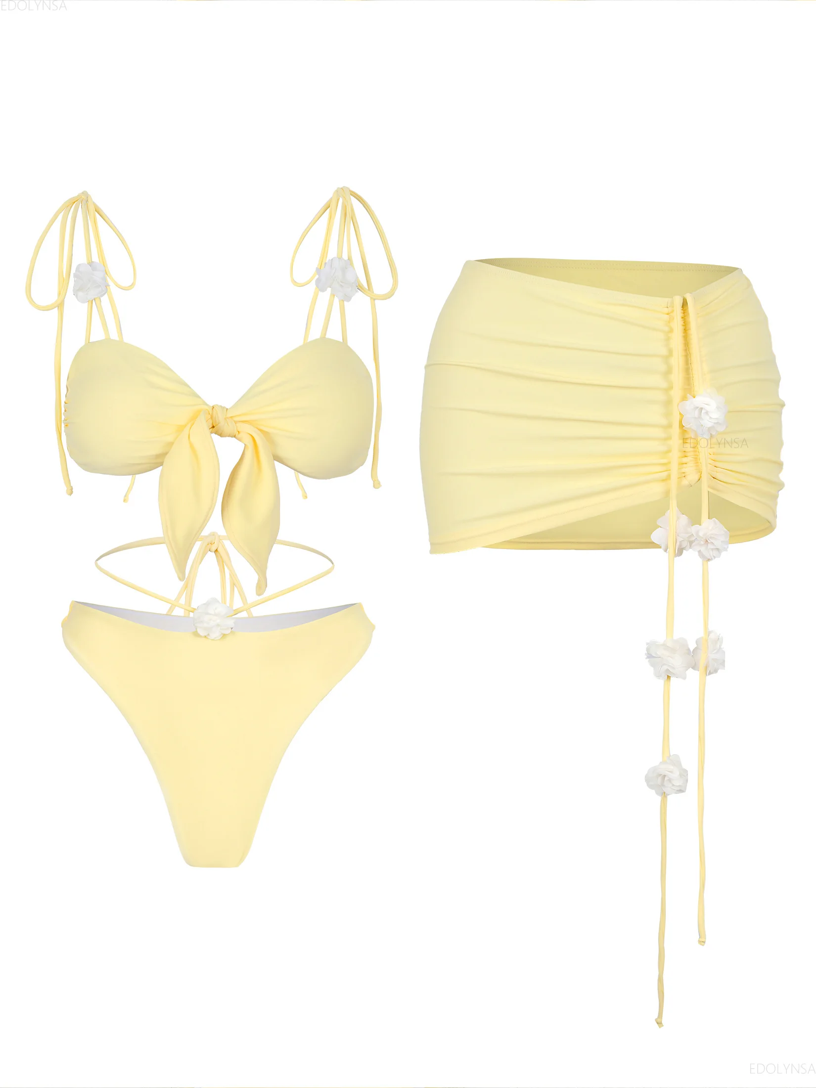 

Flower Bathing Suit 3-Piece Bikini Set Cute Tie-Front Swimsuit High-Waisted Beachwear 2025 Vacation Outfit Brazil Biquini K263