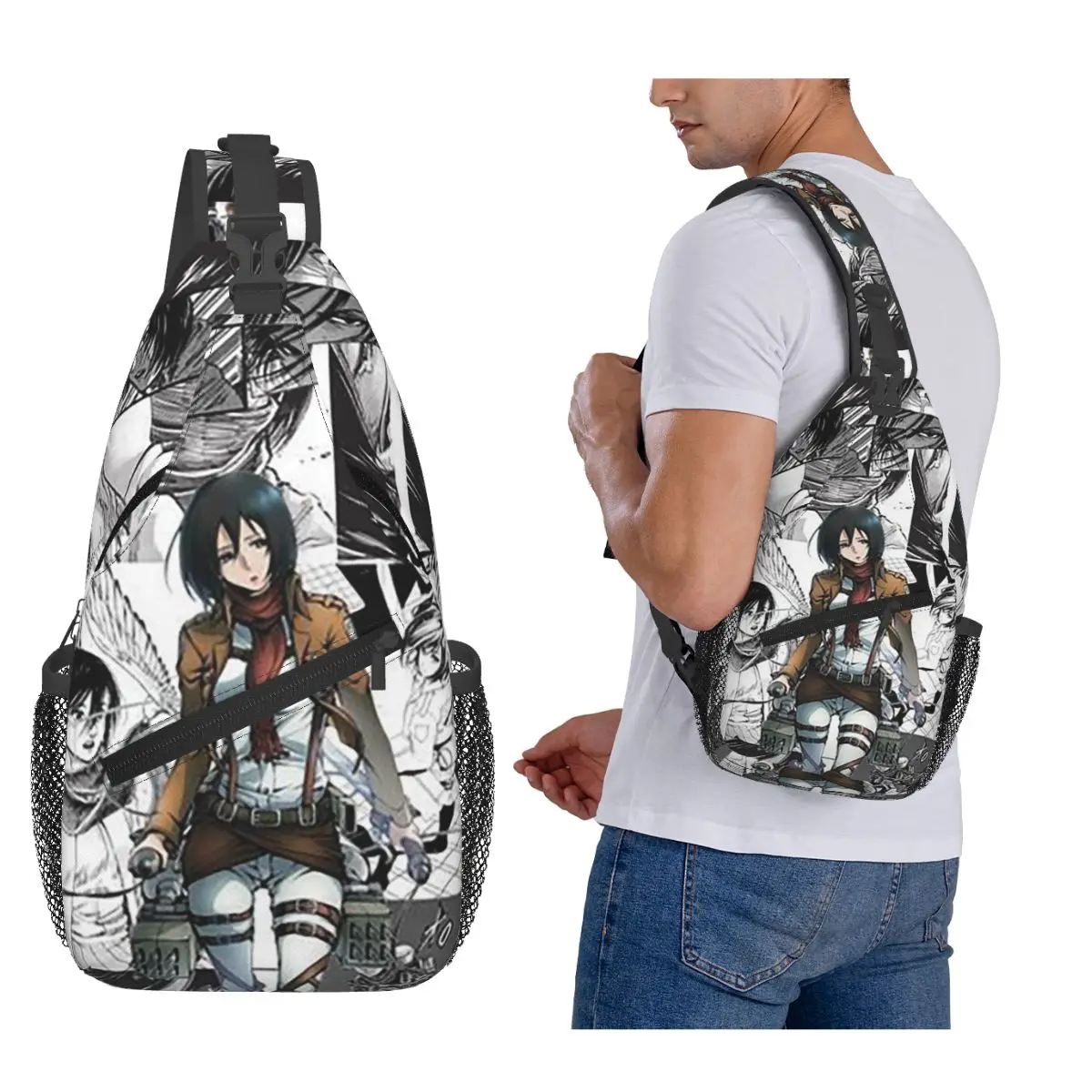Attack On Titan  Chest Bag Men Sling Crossbody Backpack Chest Bag Travel Hiking Daypack Shoulder Bag