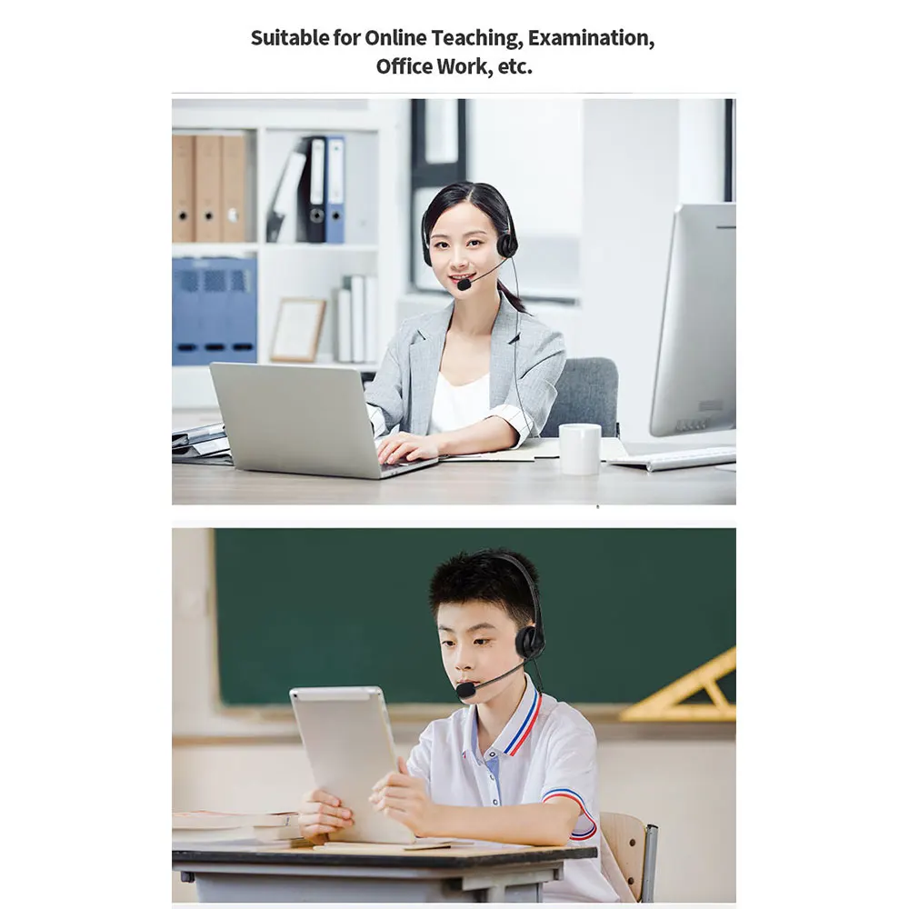 3.5mm Wired Headset Wired Control USB Port Computer Headphones With Microphone For Office Home Network Class Student Education