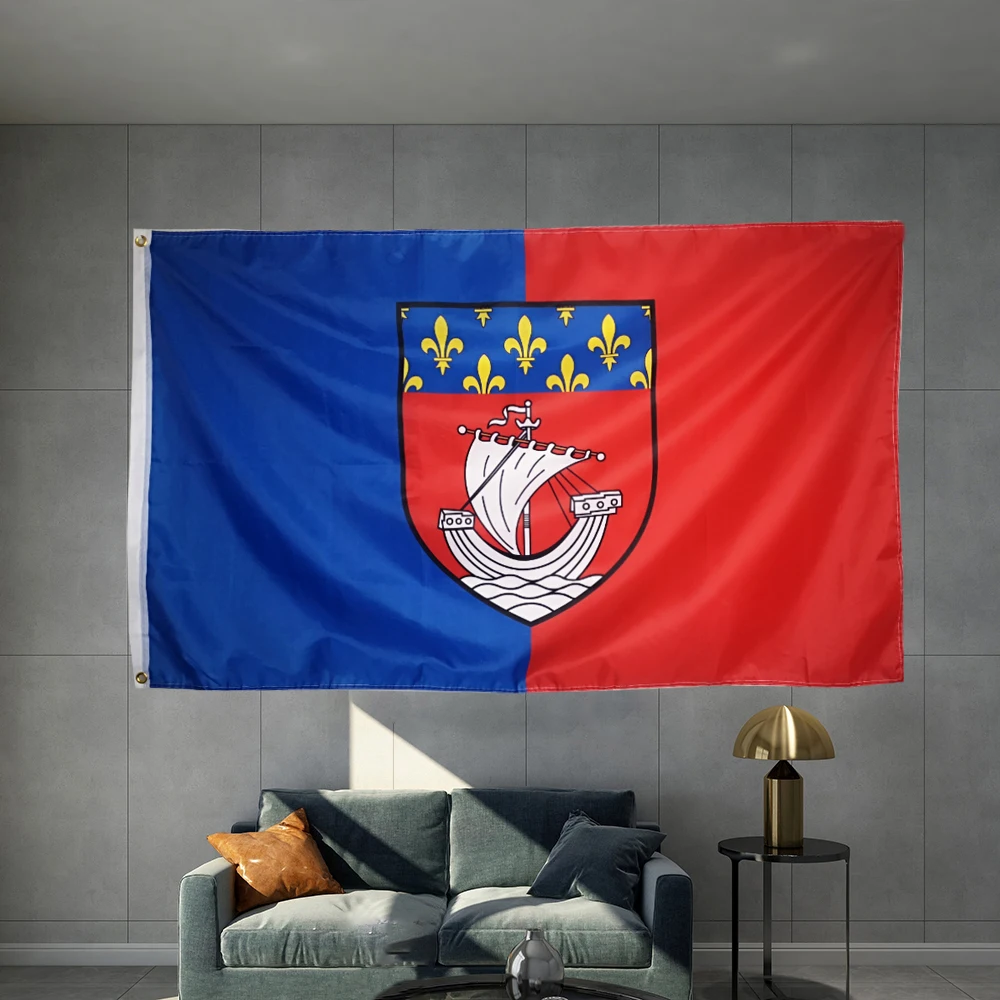 

France Region Paris Flag Material Object Photography Graphic Custom Printed Hanging Polyester Shaft Cover Brass Grommets Design