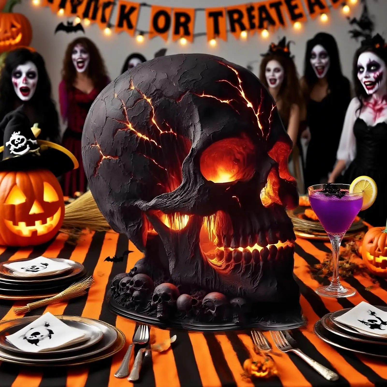 مصباح مكتبي على شكل جمجمة الهالوين مصباح مكتبي على شكل جمجمة مع ضوء LED مخيف لتزيين رف حفلات الهالوين ديكور مخيف