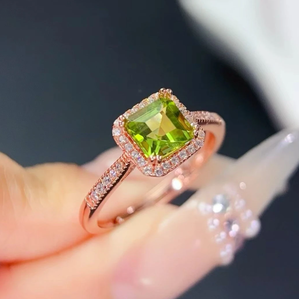 

Кольцо из стерлингового серебра с натуральным перидотом, сертификат, перидот 6 мм, качество VVS, ювелирное изделие из серебра 925 пробы с позолотой 18K