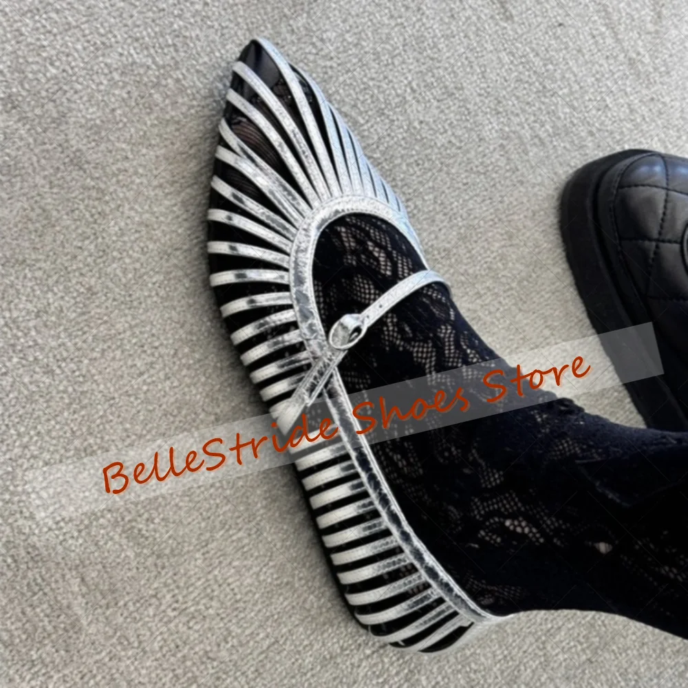 

Silver Hollow Out Pointed Toe Sandals Buckle Strap Women Shoes Matte Leather Party Banquet Dating 2025 Zapatos Para Mujere