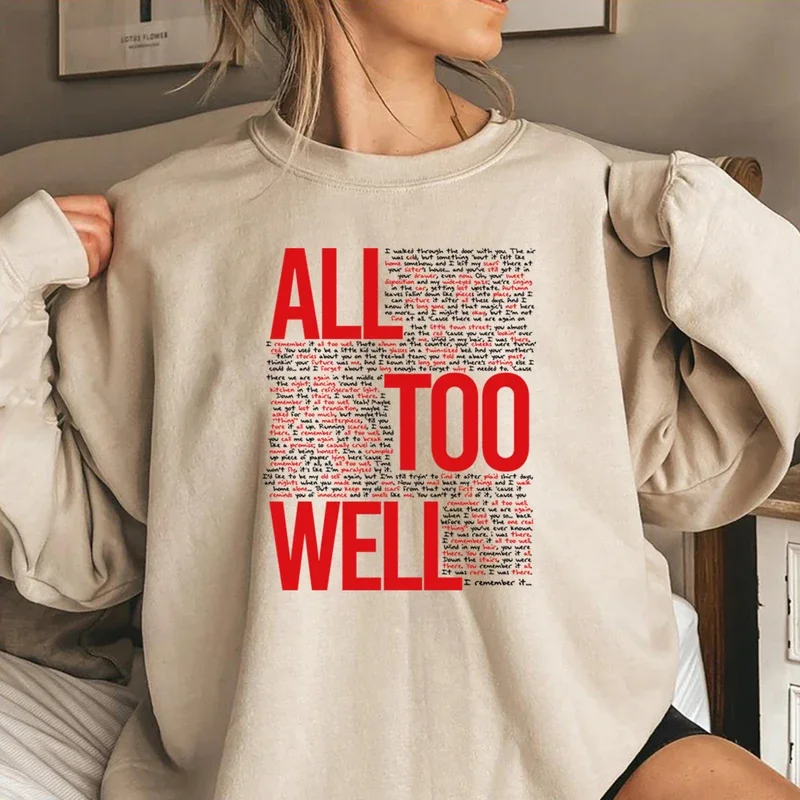 Vintage All Too Well Sweatshirt Eras Tour Mindnight Hoodie Lover Inspired Karma Sweater Music Crewneck Sweatshirts Gift for Fans