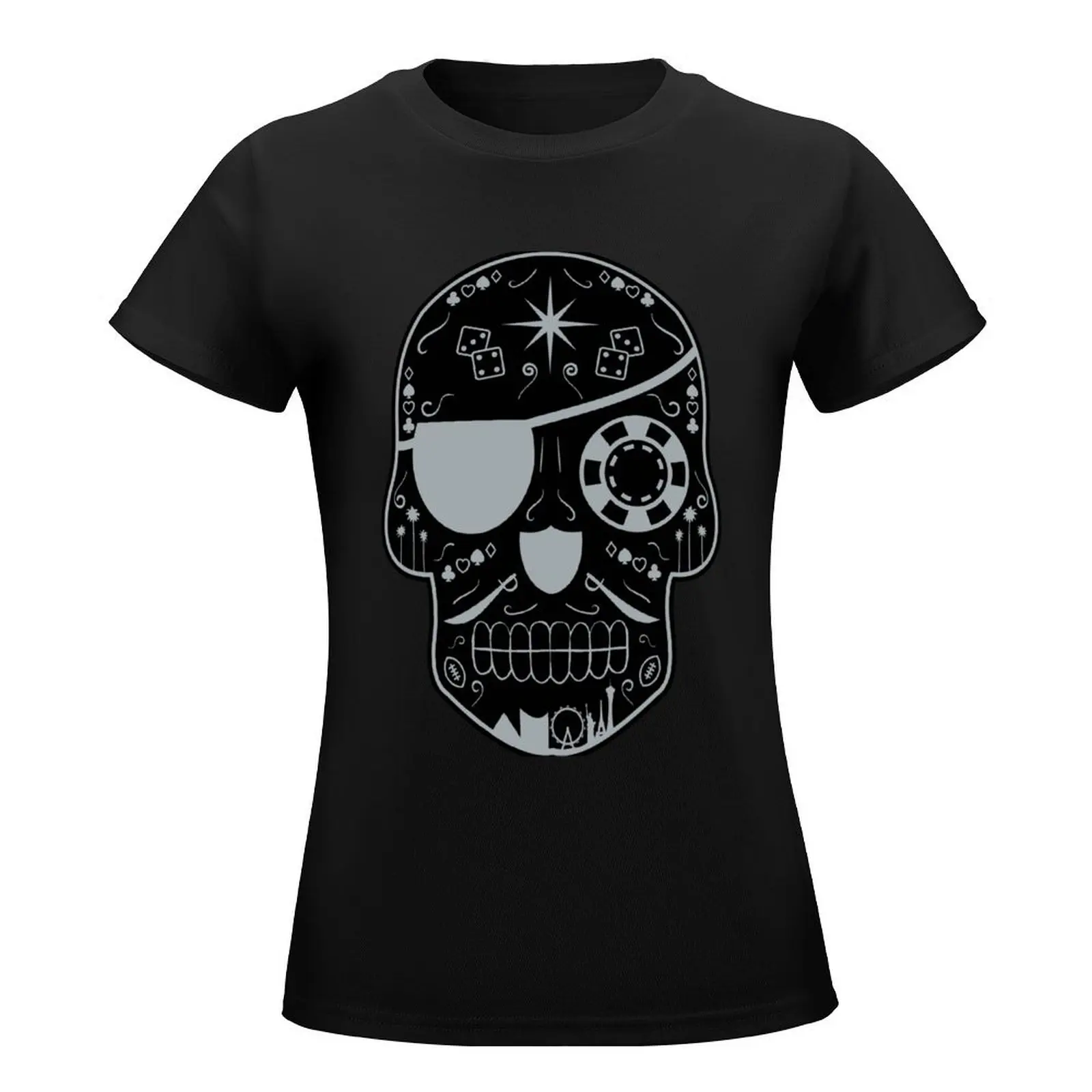 Las Vegas Football Sugar Skull T-Shirt oversized graphics Blouse Woman clothing