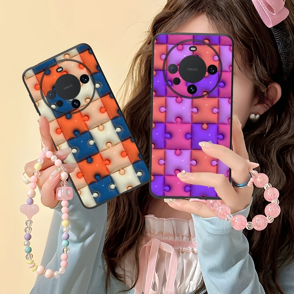 Puzzle Fashion Pretty Mobile Cell Phone Case for Huawei Mate 60 50 40 30 20 10 Pro Plus Lite E 5G Black Soft Phone Cover Shell