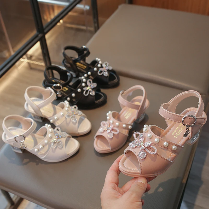 Princess Girls Party Shoes Children Sandals Fashion Colorful Sequins High Heels Shoes Girls Sandals Peep Toe Summer Kids Shoes