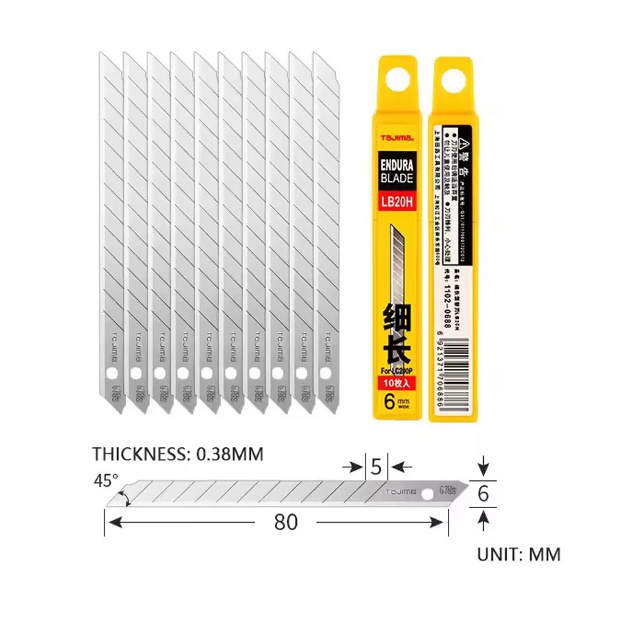 TAJIMA LB20H 10Pcs 6mm-wide Utility Knife Blade Replacement Blade Slender Shape Spare Blades Cutter Tool Accessories 1102-0688