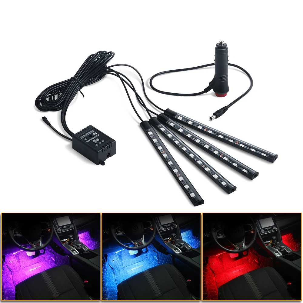 Car RGB LED Strip Foot Light Ambient Lamp Wireless Remote Auto Decorative Light Music Control Atmosphere Lamp Led Billboard Bar