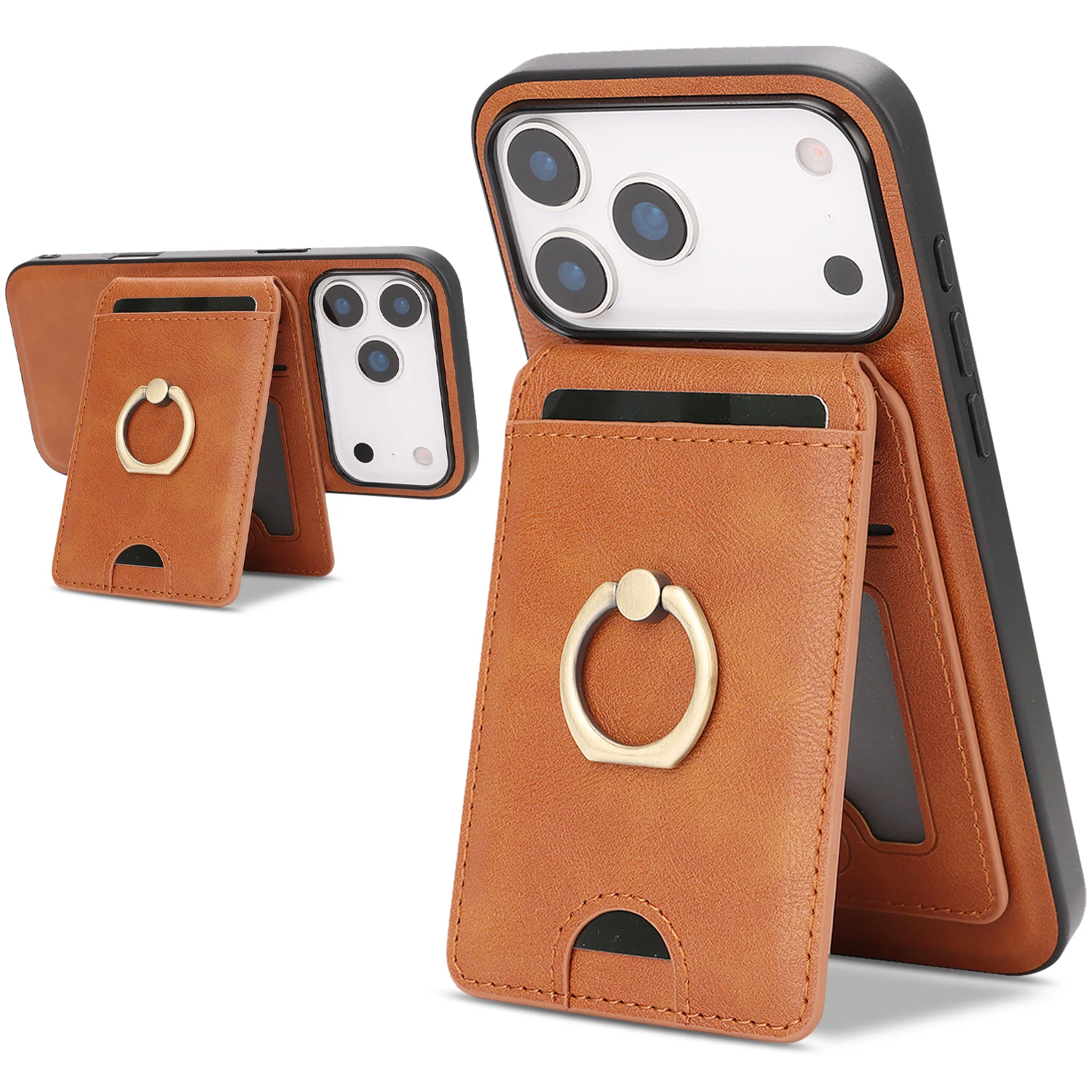 in 1 Detachable Vertical Magnetic Card Solt Ring Holder Wallet Leather Case For iPhone 17 16 Pro Max 15 Plus 14 13 12 Bag Cover