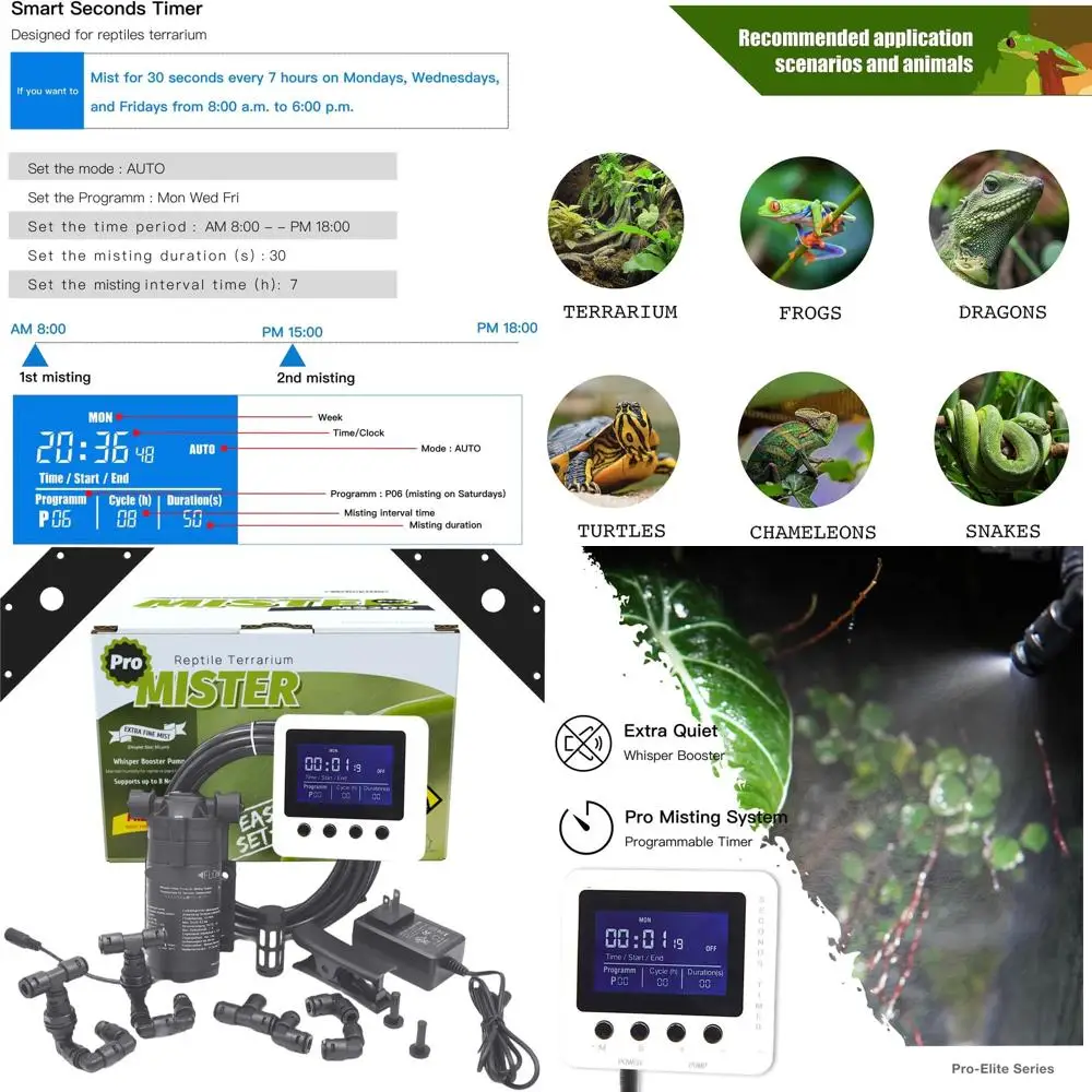 

Automatic Reptile Mist System for Chameleons, Frogs, Geckos, Indoor Plants, and Vivariums