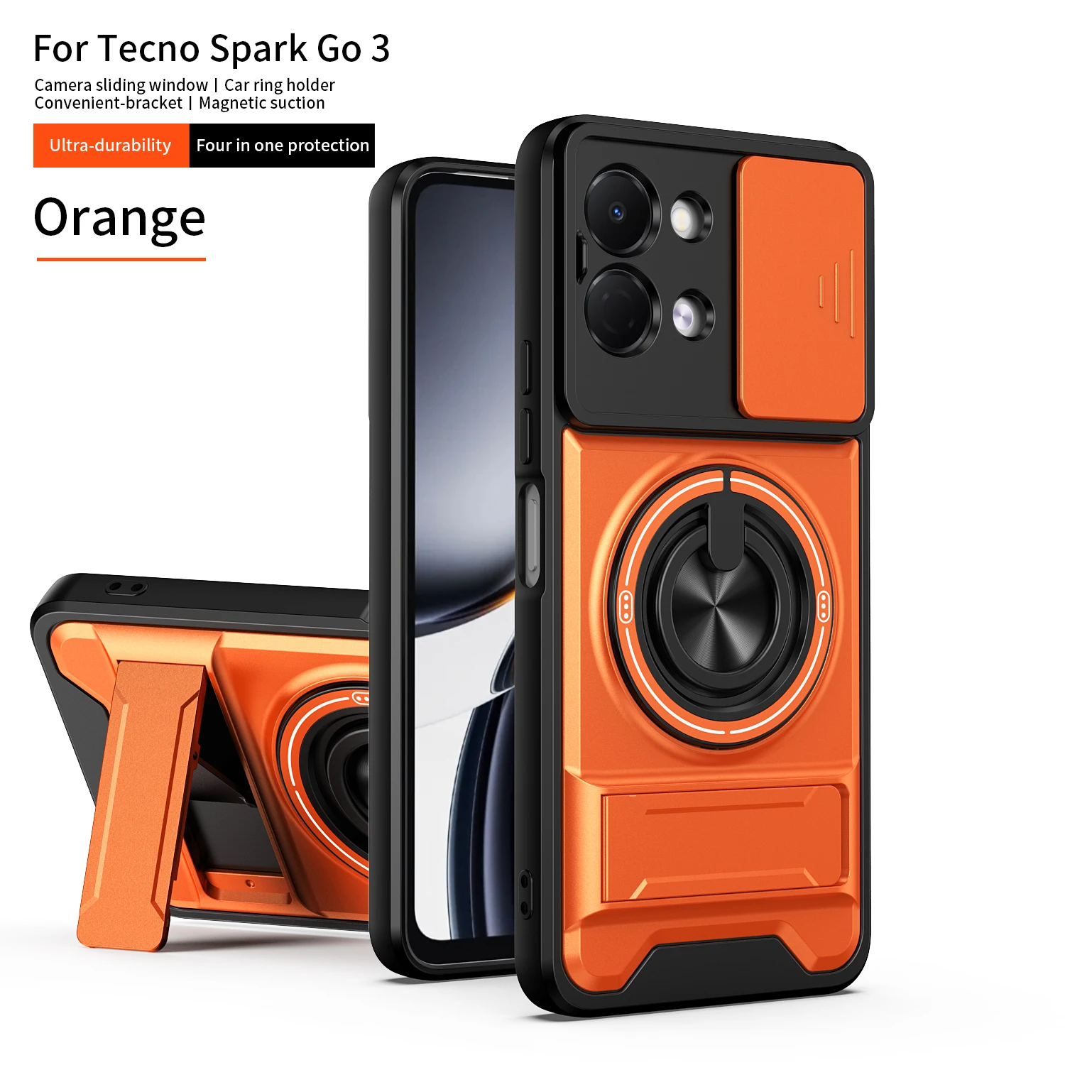 For Tecno Spark Go 3 Case Tecno Pop 20 Cover Magsafe Magnetic Fold Holder Military Armor Camera Protection Cover