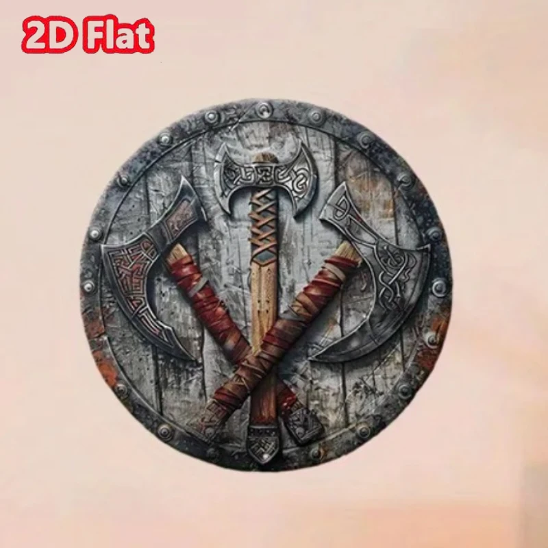 Viking Battleaxe 3D Aluminum Wall Art - Waterproof HD Print Rust-Resistant Pre-Drilled Easy Mounting