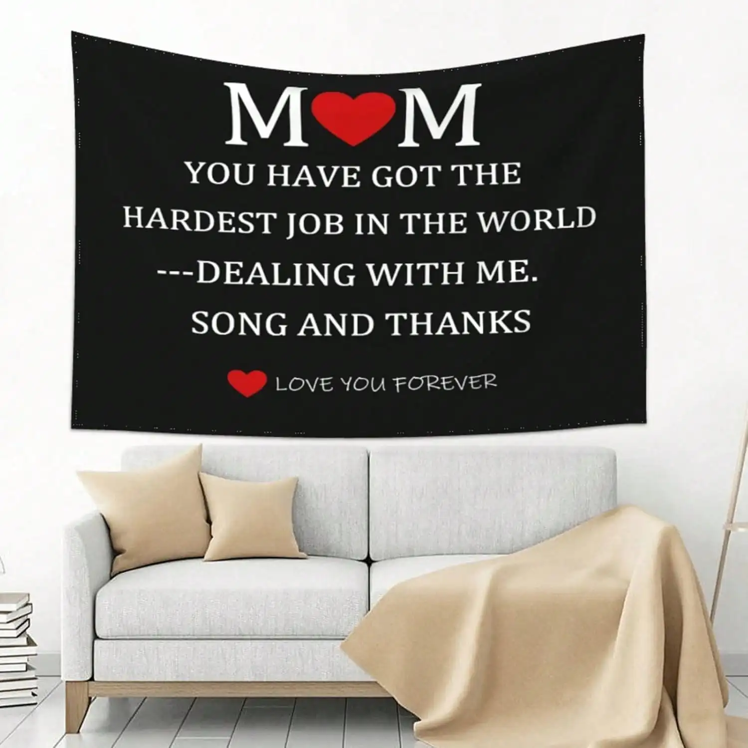 Mom Thank You Tapestry - Heartfelt Quote Wall Hanging, Mother's Day Gift Decor, Living Room Bedroom, Multiple Sizes