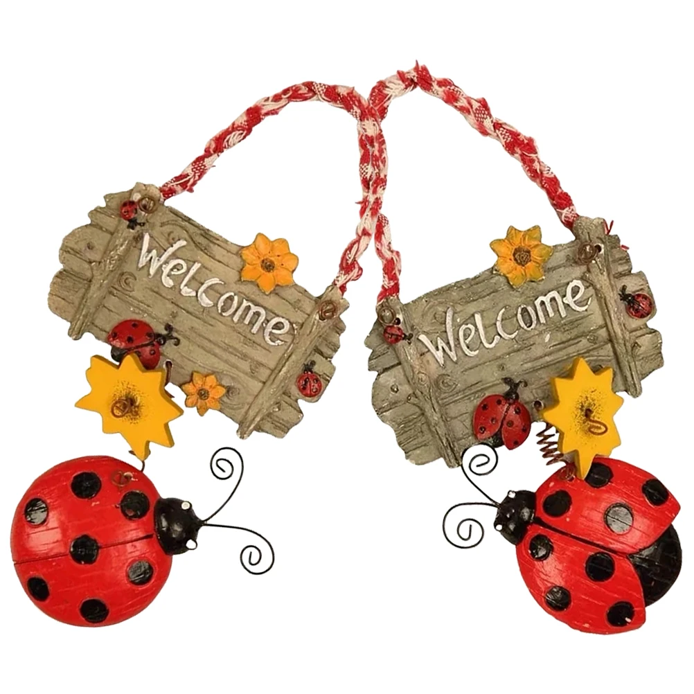 

2pcs Ladybug Hanging Decoration Resin Sunflower Door Sign Pendant Welcome Ornament Party Home Decors Wall Hanging Rustic