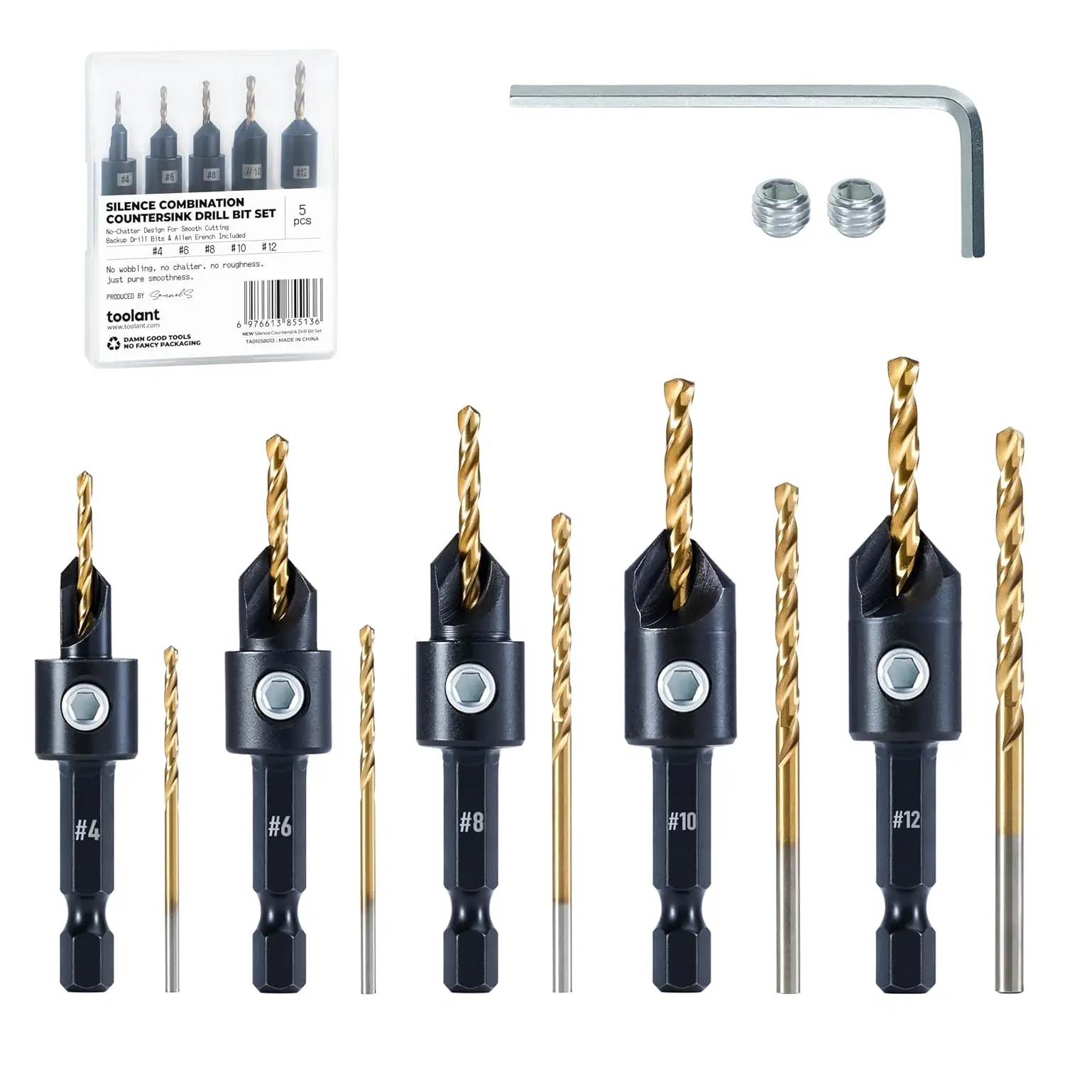 

5Pcs Countersink Drill Bit Set for Woodworking, High-Speed Steel Adjustable Pilot Screw Hole Set