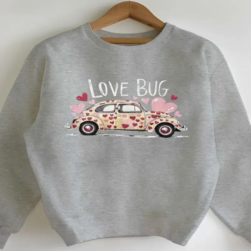 Fall Winter Oversize Sweatshirt Female Women Clothes Plus Size Heart Bug Design Long Sleeve Round Neck Lettering Pure Cotton Y2k