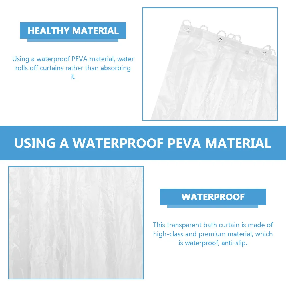 

Transparent Shower Curtain Liner Waterproof Peva Material Quick Hang Bathroom Decor Keep Tub Area Dry Family Friendly Shower