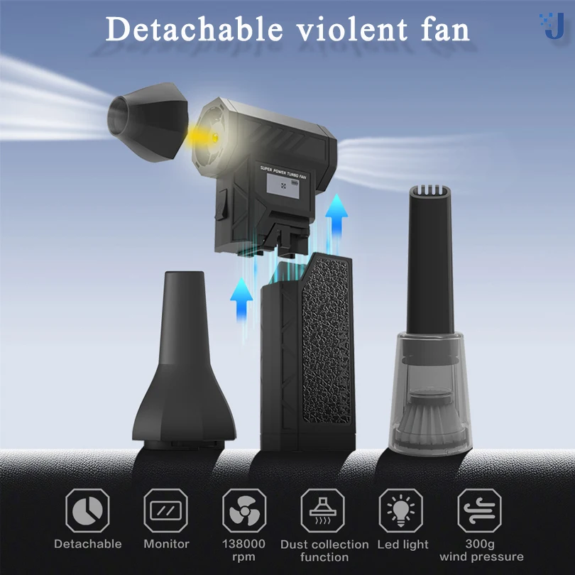 

DetachabIe violent fan 300000RPM Turbo Jet Fan LED Lighting Battery Level Display Powerful Air Blower Cleaning Blower Tool