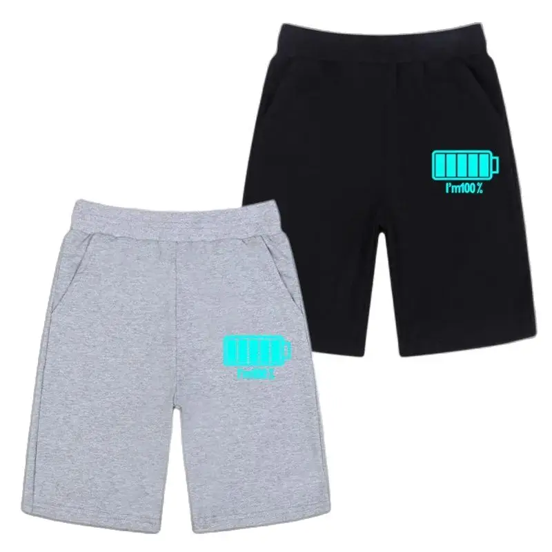 Fashion Boys Summer Luminous Shorts Funny Battery Print Streetwear Basketball Shorts Kids Gym Sport Short Sweatpants