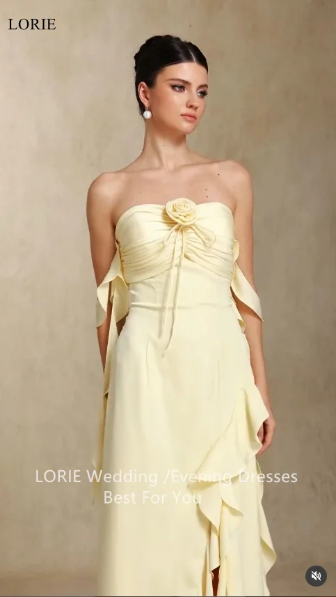 LORIE-vestidos de fiesta de flores, sin tirantes, con abertura lateral, plisados, vestido de fiesta de playa, volantes, corte en A, vestidos de graduación personalizados