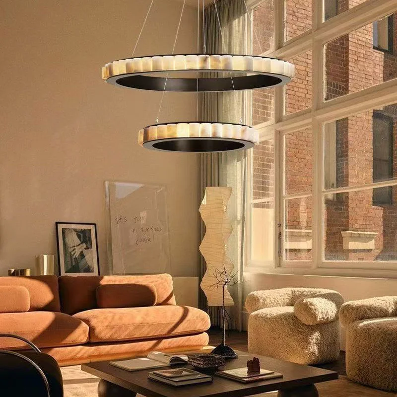 

Contemporary Spanish Imported Marble Round Track Lamp Stainless Steel Black Gold Bronze Lustre 3 Color Dimmable Restaurant