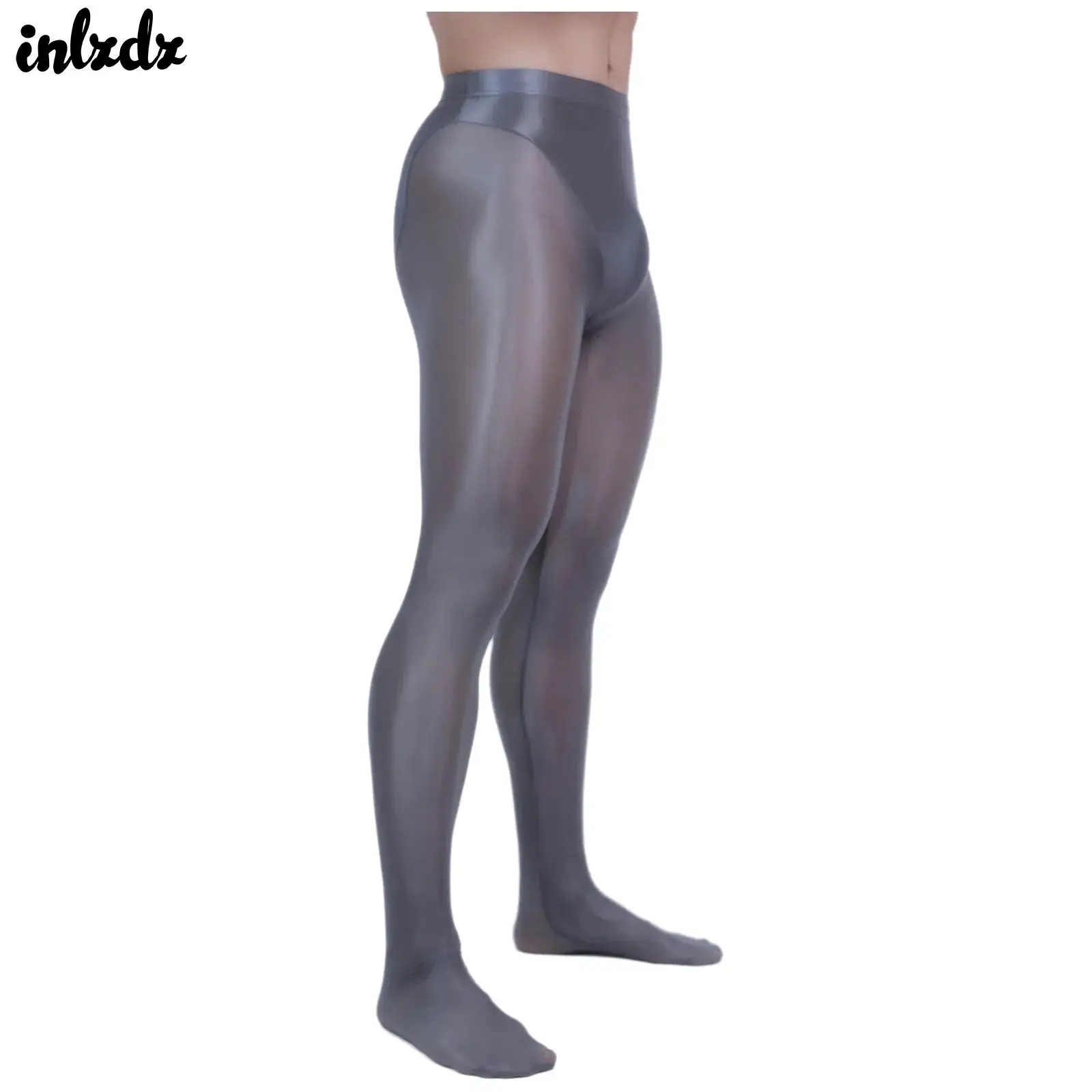Mens Womens Adults Oil-shiny Pantyhose High Waist Sheer Mesh Legs Footed Tights Fake 2-piece Style Leggings Bottoms for Yoga